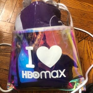 NWOT Terry Town HBO Max Blanket with Hologram Iridescent drawstring backpack